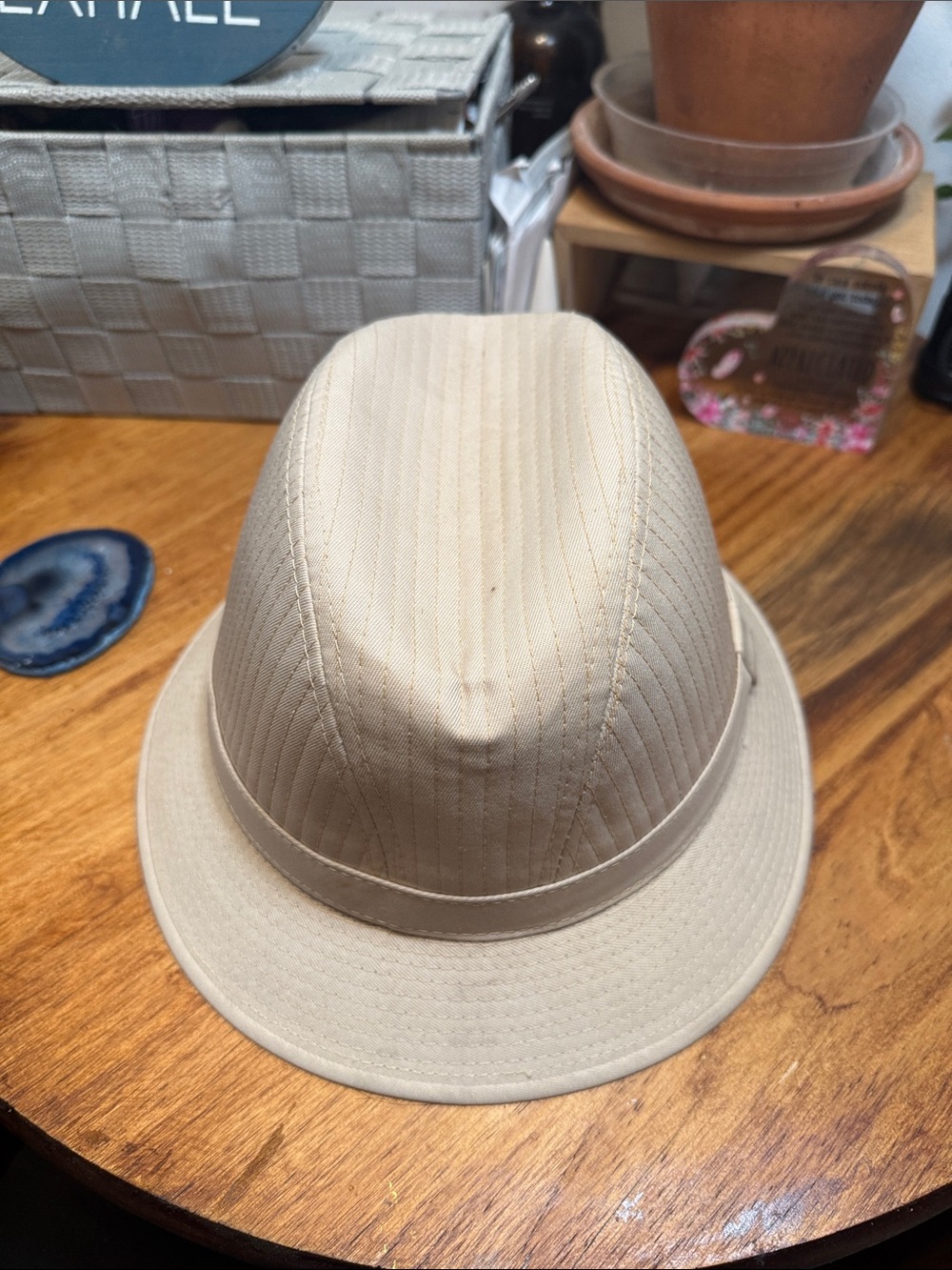 Light Beige Fedora Hat Canvas